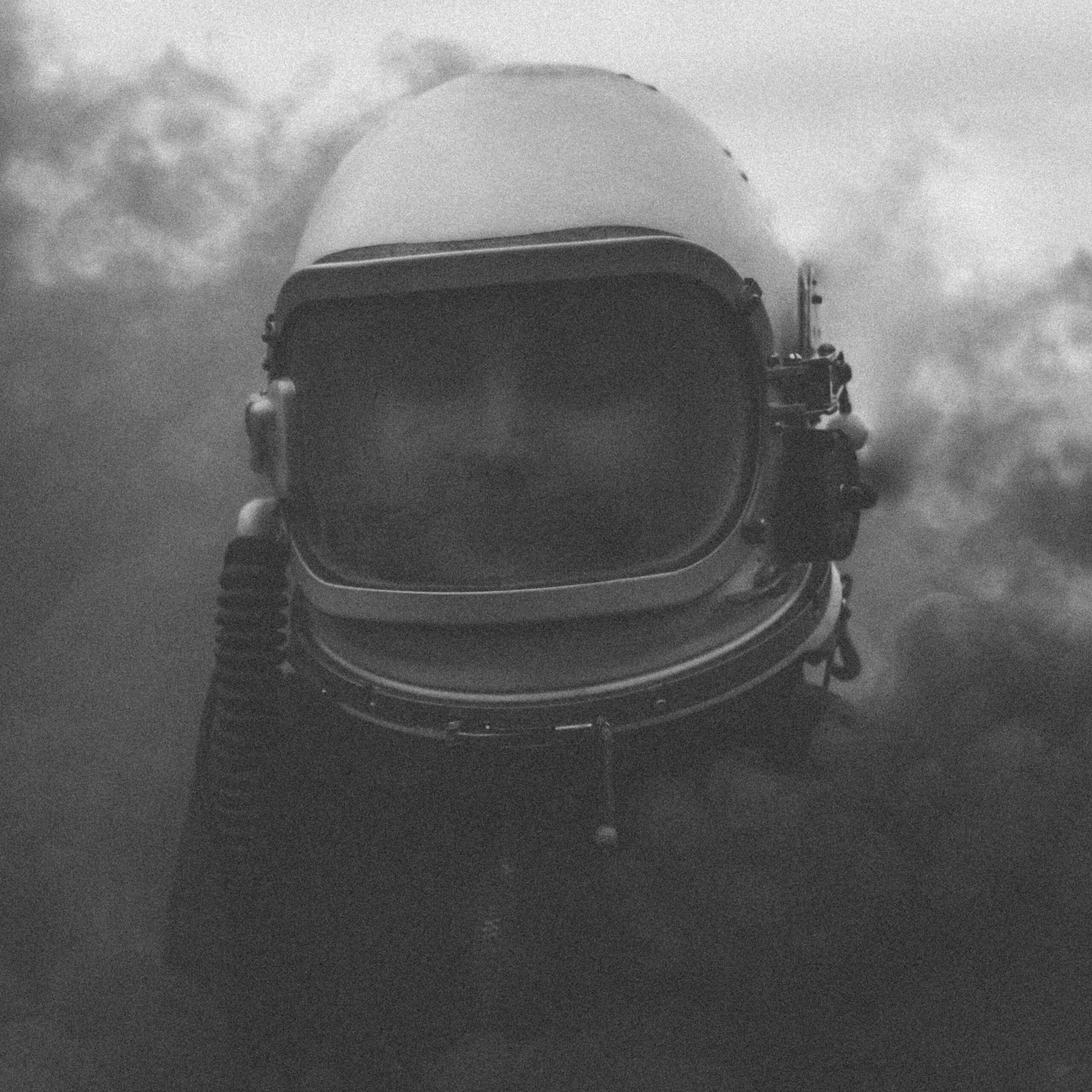 Human in vintage diving helmet