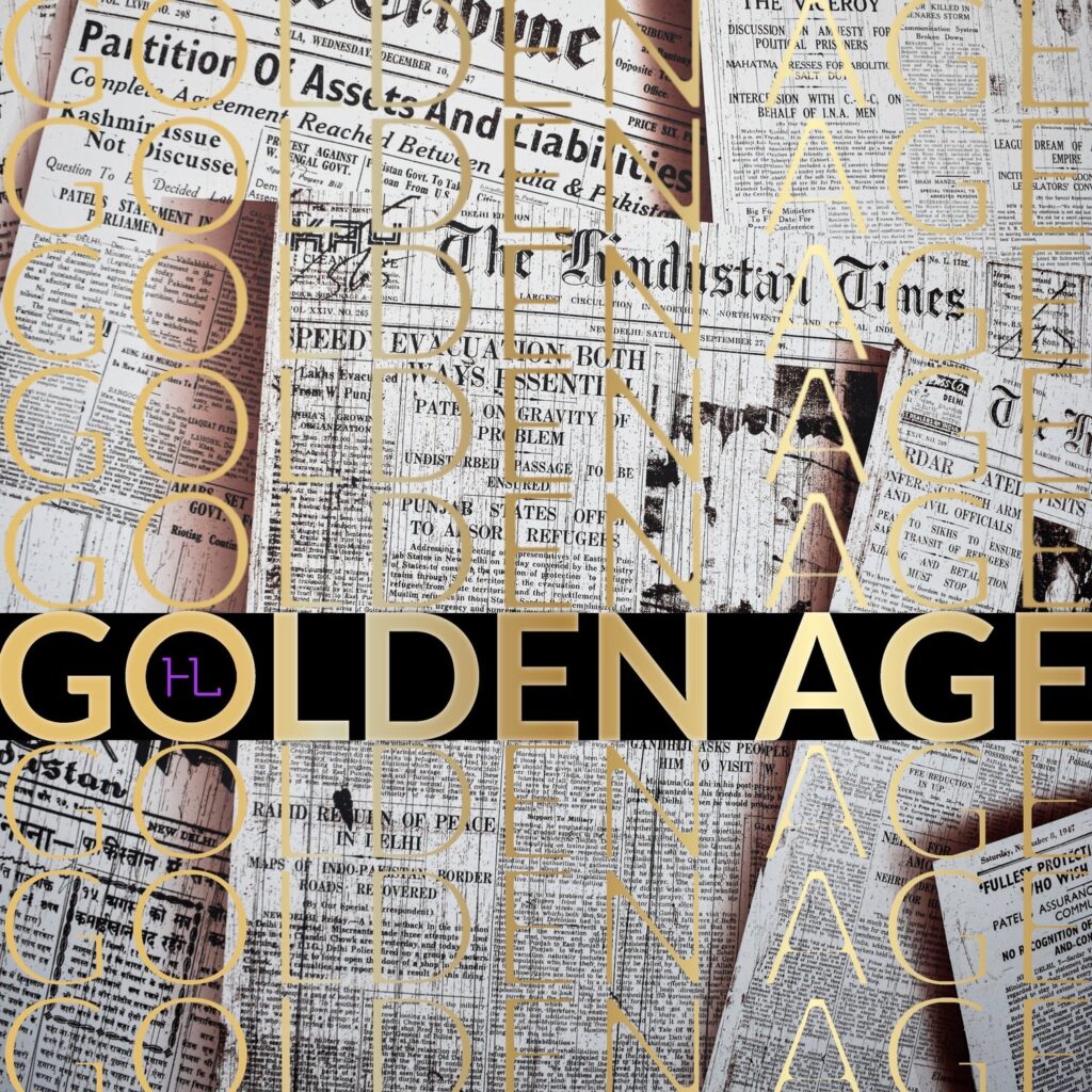 Golden Age text over a pile of newspapers